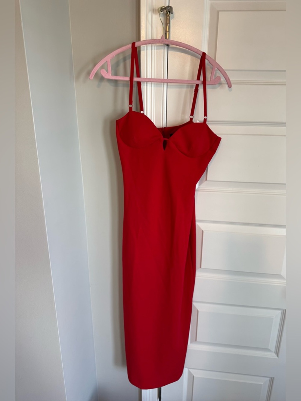 Zara Red Midi Dress Red with Thin Straps